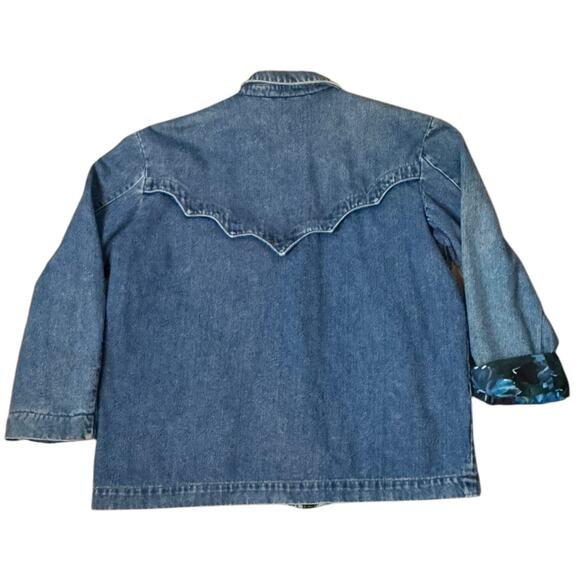 Vintage Denim Blue Jacket with Blue Purple floral lining zip closing size medium - Picture 4 of 14